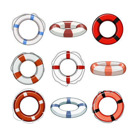 lifebuoy set cartoon vector illustrationのイラスト素材