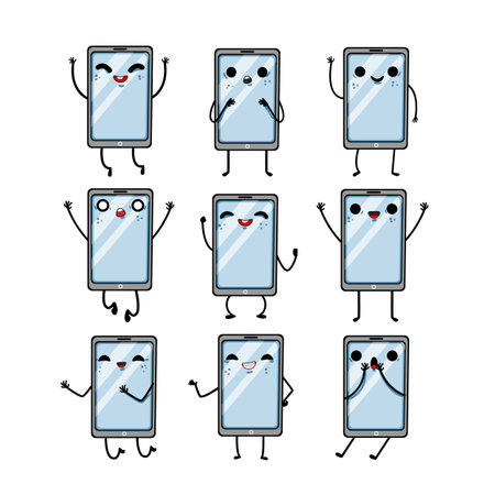 phone character set cartoon vector illustrationのイラスト素材