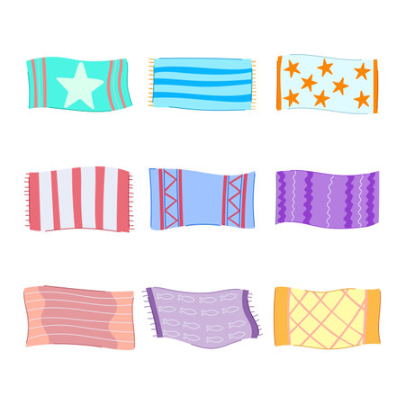 beach towel set cartoon vector illustrationのイラスト素材
