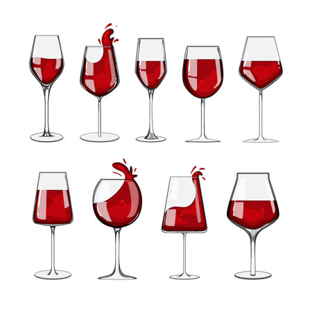 wine glass set cartoon vector illustrationのイラスト素材