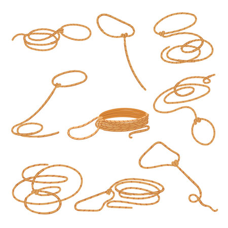 lasso set cartoon. rodeo frame, string border, line knot lasso sign. isolated symbol vector illustrationのイラスト素材