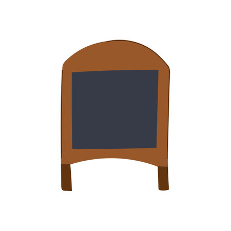 wooden outdoor chalkboard cartoon. black blank, easel stand, bar wood wooden outdoor chalkboard sign. isolated symbol vector illustrationのイラスト素材