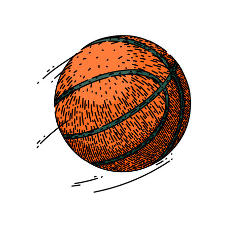 orange basketball ball hand drawn. equipment competition, line texture, leather circle orange basketball ball vector sketch. isolated color illustrationのイラスト素材