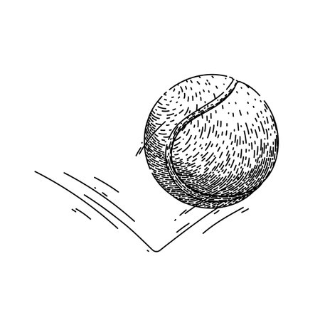 isolated tennis ball hand drawn. racket green, tenis object, macro view isolated tennis ball vector sketch. isolated black illustrationのイラスト素材