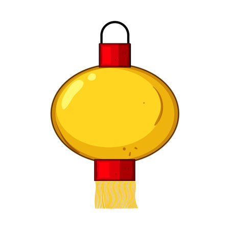 red chinese lamp cartoon. festival decoration, light gold, japanese asian red chinese lamp sign. isolated symbol vector illustrationのイラスト素材