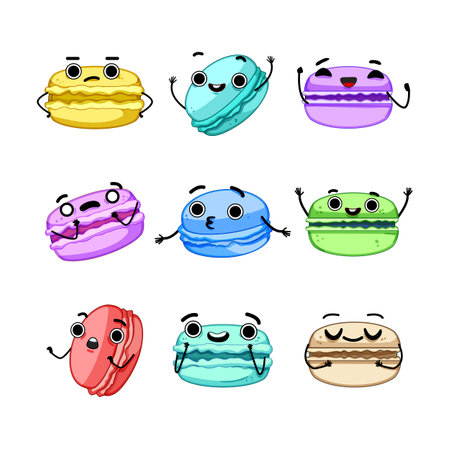 macaron character set cartoon vector illustrationのイラスト素材