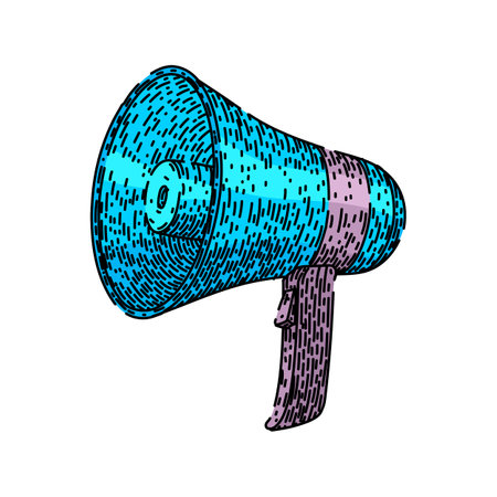 isolated megaphone hand drawn. loudspeaker loud, bullhorn announce, voice speech isolated megaphone vector sketch. isolated color illustrationのイラスト素材