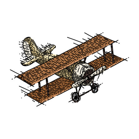 plane poster travel vintage hand drawn. retro summer, city postcard, landscape vacation poster travel vintage vector sketch. isolated color illustrationのイラスト素材