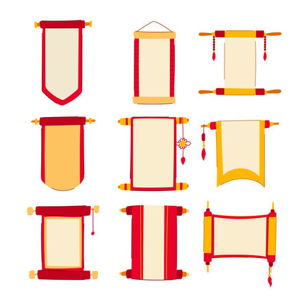 chinese scroll set cartoon vector illustration