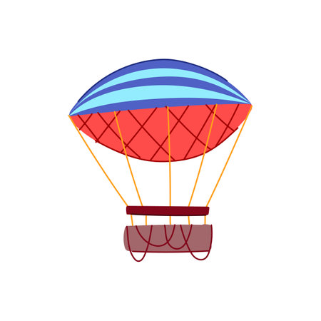 fly hot air balloon cartoon. travel basket, flight sky, transport bright fly hot air balloon sign. isolated symbol vector illustrationのイラスト素材