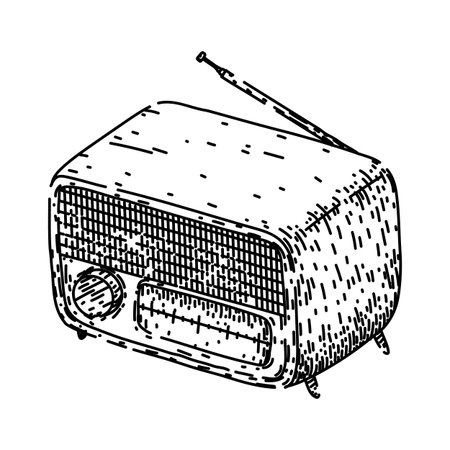 radio retro technology devices sketch hand drawn vectorのイラスト素材