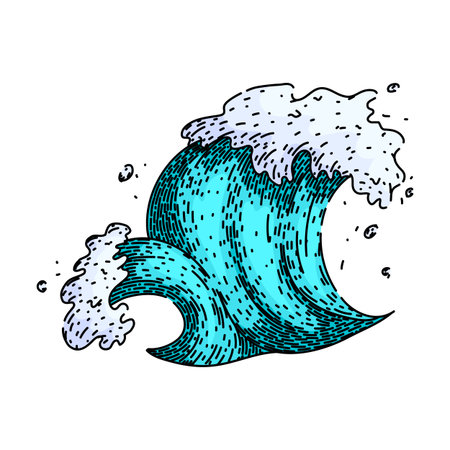 abstract ocean wave sketch hand drawn vectorのイラスト素材