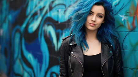 young woman blue hairの素材