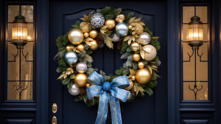 wreath blue and gold holidayの素材