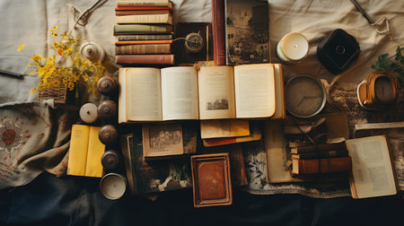 nostalgic flat lay booksの素材