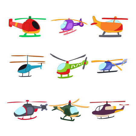 helicopter toy set cartoon vector illustrationのイラスト素材