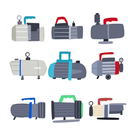 vacuum pump set cartoon vector illustrationのイラスト素材