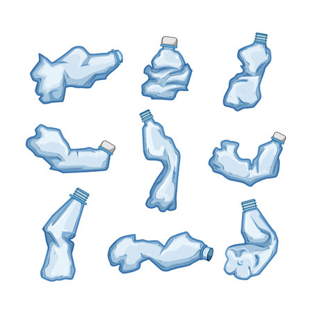 crumpled plastic bottle set cartoon vector illustrationのイラスト素材