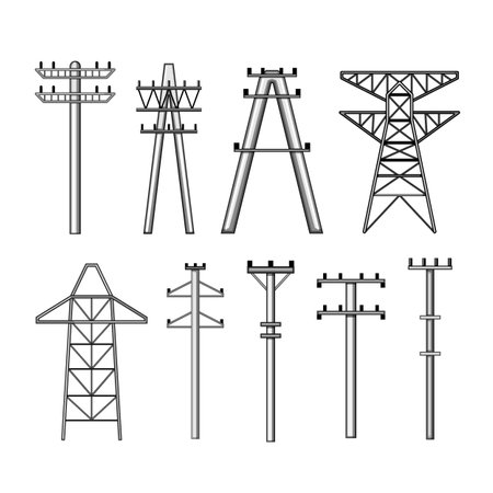 electric pylon set cartoon vector illustrationのイラスト素材