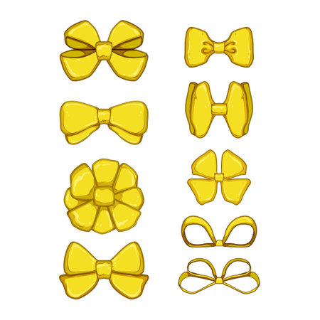 gold bow set cartoon vector illustrationのイラスト素材