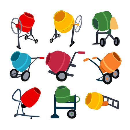 concrete mixer set cartoon vector illustrationのイラスト素材