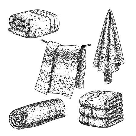 beach towel set sketch hand drawn vectorのイラスト素材