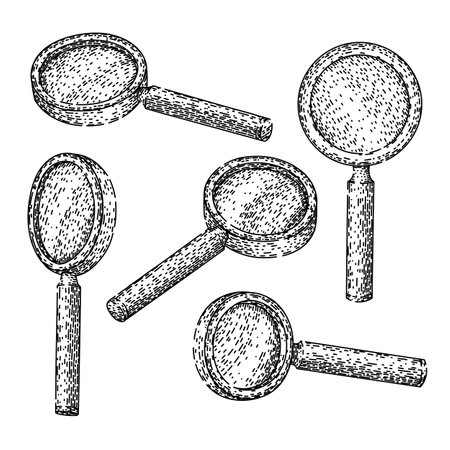 magnyfying glass set sketch hand drawn vectorのイラスト素材