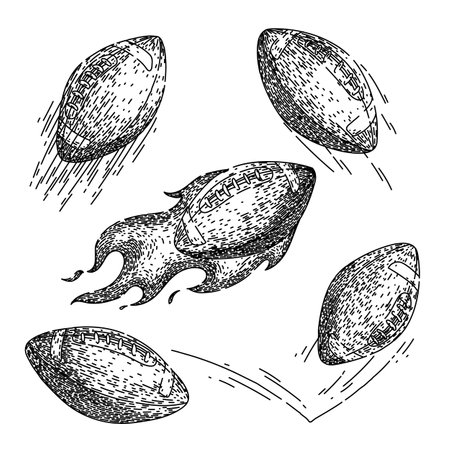 american football ball set sketch hand drawn vectorのイラスト素材