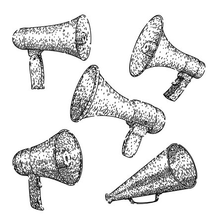 megaphone set sketch hand drawn vectorのイラスト素材