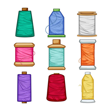 thread spool set cartoon vector illustrationのイラスト素材
