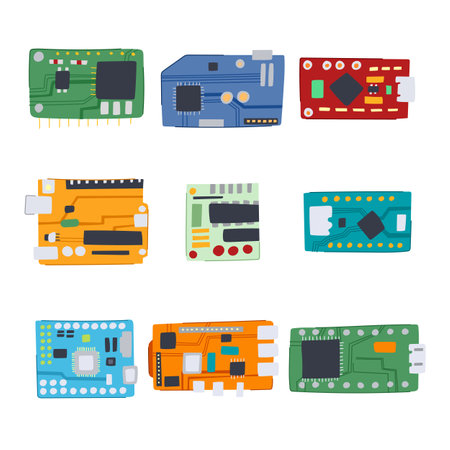 microcontroller set cartoon vector illustration