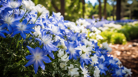 garden blue white flowersの素材