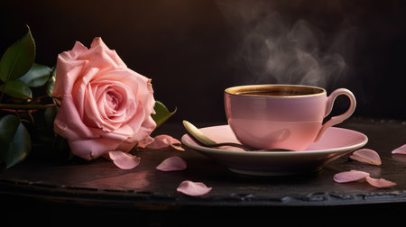 cup coffee and flowersの素材