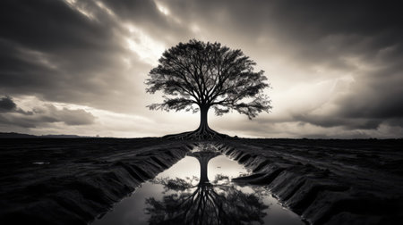 resilience black and white tree with rootsの素材