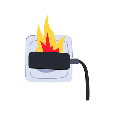 electrical short circuit fire cartoon vector illustrationのイラスト素材