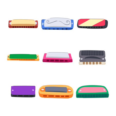 harmonica set cartoon vector illustrationのイラスト素材