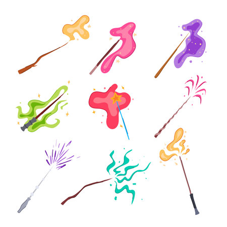 magic stick set cartoon vector illustrationのイラスト素材