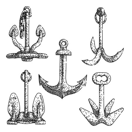 anchor set sketch hand drawn vectorのイラスト素材