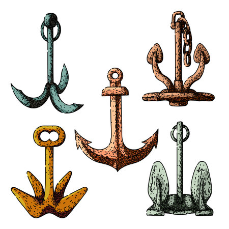 anchor set sketch hand drawn vectorのイラスト素材