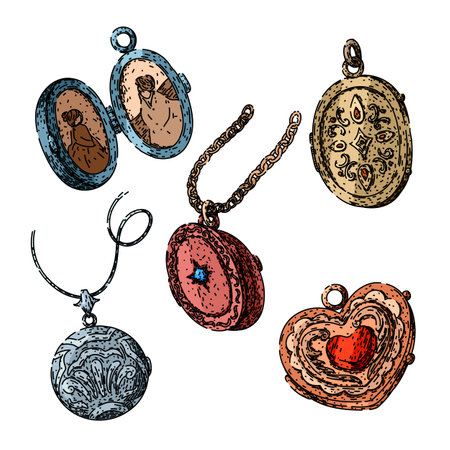 locket set sketch hand drawn vectorのイラスト素材