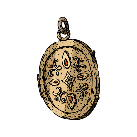 charm locket sketch hand drawn vectorのイラスト素材