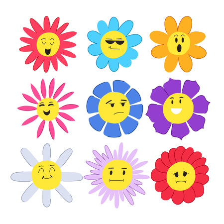 flower face set cartoon vector illustrationのイラスト素材