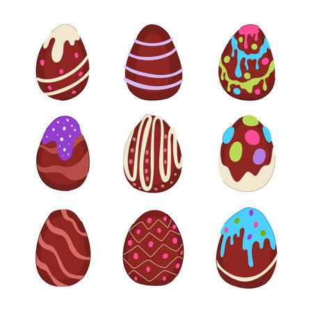 chocolate egg set cartoon vector illustrationのイラスト素材
