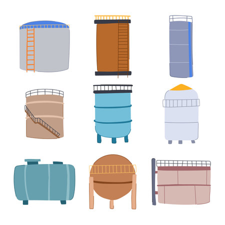 oil tank storage set cartoon vector illustrationのイラスト素材