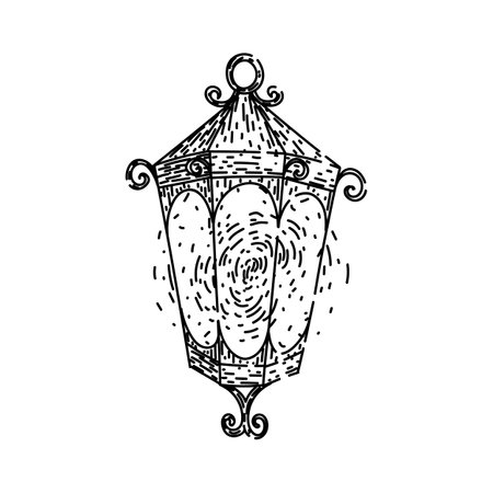 classic vintage lantern sketch hand drawn vectorのイラスト素材