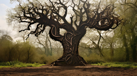 nature tree letters illustration branches design, creativity installation, foliage greenery nature tree lettersの素材