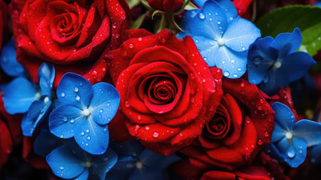 forget red and blue flowers illustration me nots, contrast vibrant, stunning visual forget red and blue flowersの素材