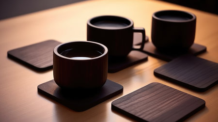 dark square coaster wood illustration smooth sophisticated, contemporary modern, home decor dark square coaster woodの素材
