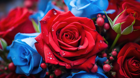 forget red and blue flowers illustration me nots, contrast vibrant, stunning visual forget red and blue flowersの素材