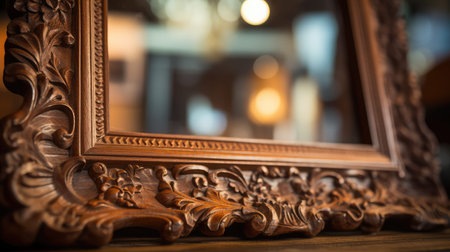 ornate empty wood frame illustration intricate carvings, details up, table rich ornate empty wood frameの素材